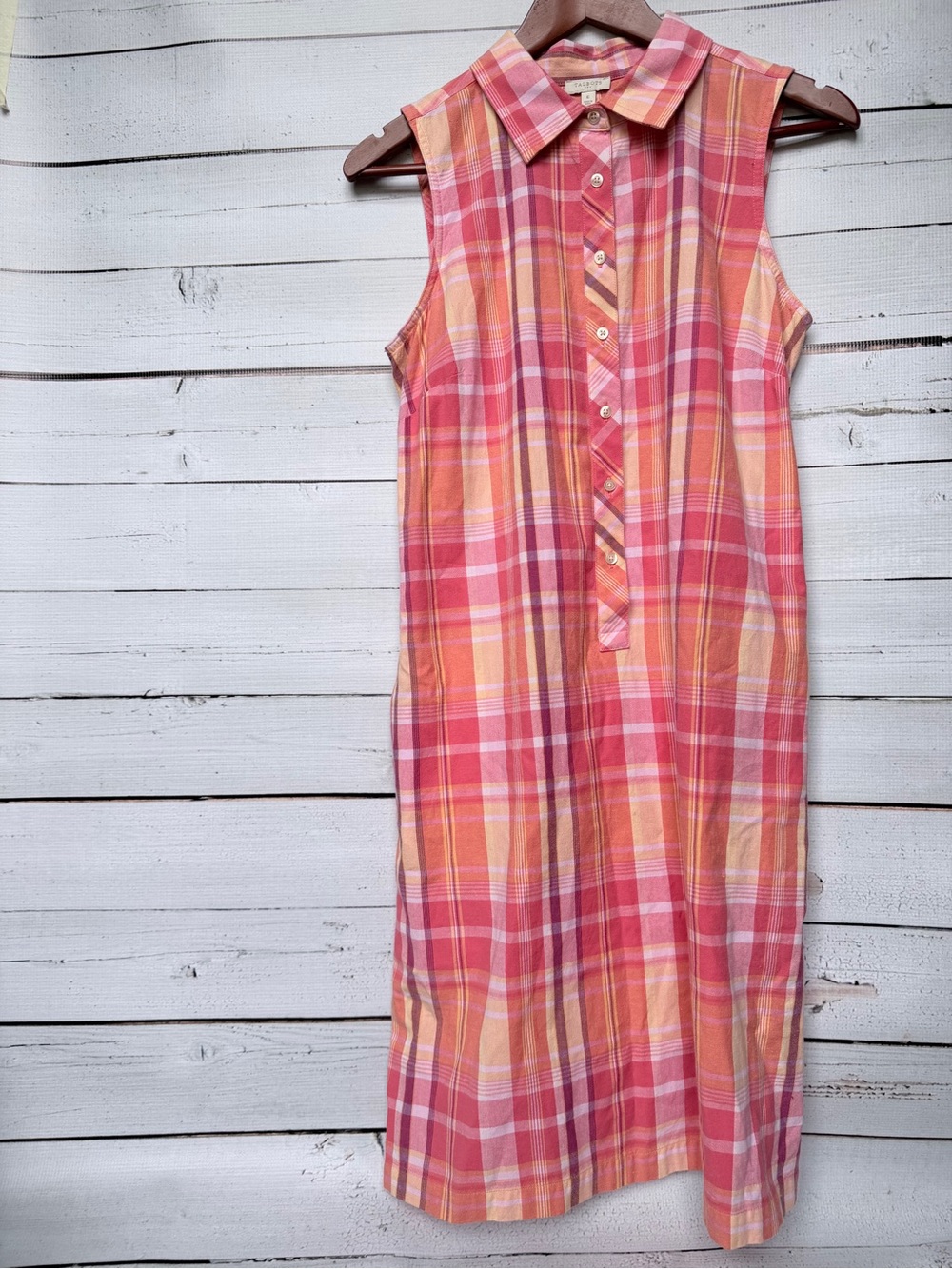 Talbots Pink Peach Plaid Button-Up Shirt